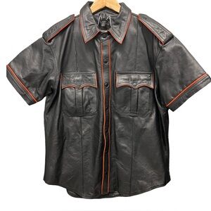 Black Leather Shirt with orange Accents